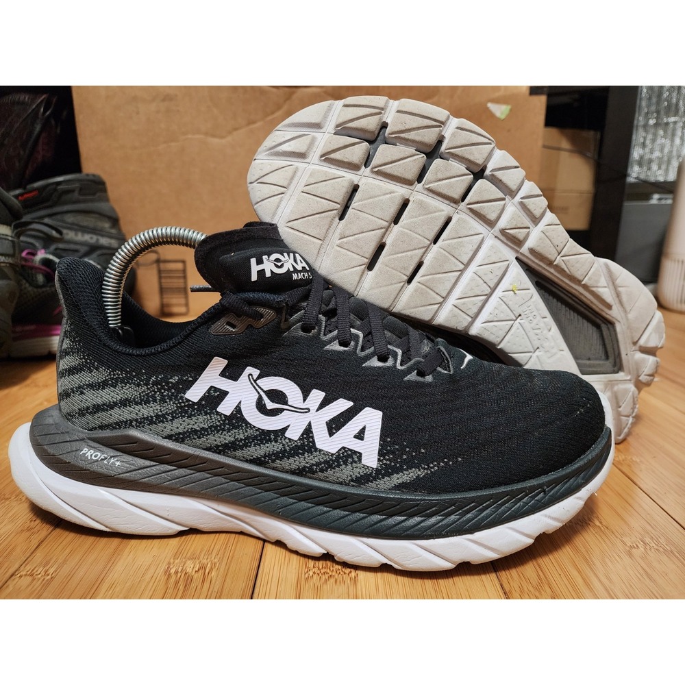 HOKA W Mach 5 Wide Womens Size 8.5 D Black Running Shoes Sneakers 1136678 BCSTL